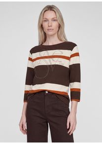3/4-Arm-Shirt Rabe, Damen, Gr. 48, mokka, Web, Obermaterial: 76% Baumwolle, 16% Polyester, 8% Elasthan, Glitzermuster, gemustert, normal h&uuml;ftbedeckend, Rundhals, abgesteppte Kante, Shirts 3/4-Arm-Shirt, mit Streifenmuster und Glitzer-Wording