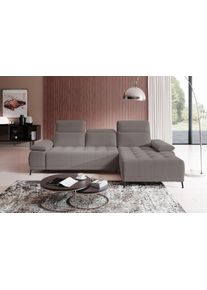 Ecksofa WERK2 "Focus-S Breite 277cm, bequem, elek. Sitztiefenverst., verst. Kopfteile", grau, B:277cm H:82cm T:177cm, 100% Polyester, Sofas, Ecksofa, Webstoff, L-Form, XXL, elektrische Sitztiefenverstellung