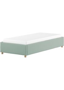Polsterliege Vipack "Moon, ideal unter Dachschr&auml;gen einsetzbar, Bettkasten bietet Stauraum", gr&uuml;n, B:96cm L:210cm, 100% Polyester, Komplettbetten, Polsterliege, Massivholzf&uuml;&szlig;e, Bezug mit flauschigem Boucl&eacute; Stoff wahlweise 3 Farben