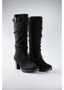 Stiefel ANISTON SHOES, Damen, Gr. 42, w&auml;rmend, Normalschaft, schwarz, Textil, Veloursleder, Schuhe Stiefel, mit Raffungen am slouchy Schaft, Topseller