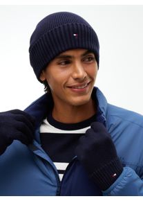 Beanie Tommy Hilfiger "TH FLAG BEANIE AND GLOVES", Herren, space blau, Strick, Baumwollmischung, M&uuml;tzen Beanie, mit Kaschmiranteil, in Geschenkbox