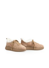 Schn&uuml;rschuh Marc Cain, Damen, Gr. 41, Warmfutter, beige (hellbraun), Ziegenveloursleder, Schuhe Schn&uuml;rschuh, Plateau, Wintersneaker mit praktischer Anziehlasche
