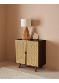 Sideboard "Lina", dunkelbraun, B:80cm H:82cm T:42cm, Geflecht Rattan, MDF, Massivholz, LeGer Home by Lena Gercke, Sideboards, Sideboard, Mit Rattan Einsatz, 2 Innenf&auml;cher, teilmassiv