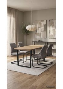 Essgruppe Hela "Wandsbek, 5tlg. Esstisch plus 4 St&uuml;hle, Echtholzfurnier", braun (eiche hell, vintage grau, vintage grau, schwarz), B:180cm, 100% Polyester, Sitzm&ouml;bel-Sets, Essgruppe, Tisch Echtholz furniert, Schweizer Kante, Stuhl mit Federkorb