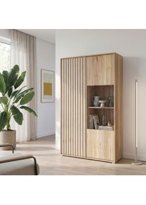 Highboard FORTE "FORTE Arank Highboard, Glast&uuml;re, Beleuchtung optional bestellbar", braun (mauvella eiche, kaschmir beige), B:93,1cm H:161,7cm T:41,7cm, Spanplatte, Sideboards, Highboard