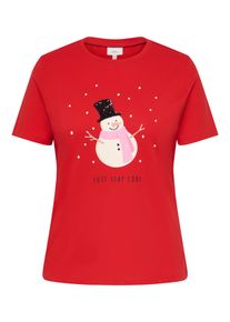 T-Shirt Only CARMAKOMA "CARKITA REG S/S TEE XMAS JRS", Damen, Gr. XL, high risk rot print:kita christmas snow cool, Jersey, Obermaterial: 100% Baumwolle, bedruckt, normal, Shirts T-Shirt, Baumwolle