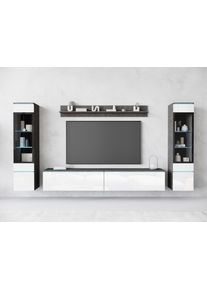 Wohnwand Home Affaire "VERA II", grau (mathera antrazit, wei&szlig; hochglanz), B:260cm H:130cm T:33cm, Kastenm&ouml;bel-Sets, Wohnwand, Mediawand 260 cm, Vitrine mit Verglasung, stehend und h&auml;ngend