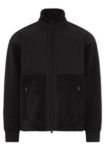 Fleecejacke BOSS Green "SW_Sveedy Long", Herren, Gr. S, schwarz (schwarz001), Fleece, Web, Obermaterial: 100% Polyester, unifarben, relaxed fit normal, hoch geschlossener Ausschnitt, B&uuml;ndchen, Jacken Fleecejacke, mit Webdetails, Relaxed Fit, Logo-Stickerei, Topseller