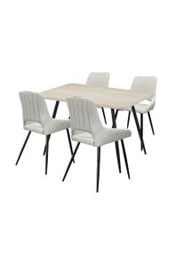 Essgruppe OTTO HOME "Ombrone-Derrek", creme, travertin farb., creme, schwarz, B:120cm H:76cm T:80cm, MDF, Metall, Stoff, Sitzm&ouml;bel-Sets, Essgruppe, Esstisch mit 4 St&uuml;hlen, ausziehbar 120-160 cm, inkl. Einlegeplatte
