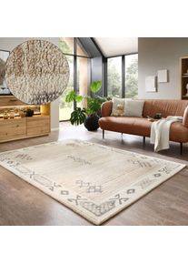 Wollteppich Theko "Royal Berber" Gr. 31, beige (creme), B:90cm H:18mm L:160cm, Schurwolle, Teppiche, Wollteppich, Berber Optik, gemustert, reine Wolle, mit Bord&uuml;re, auch in rund