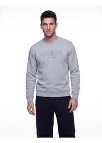 Sweatshirt Guess, Herren, Gr. XL, grau (silber moonlight), Sweatware, Obermaterial: 64% Baumwolle, 36% Polyester, unifarben, regular fit normal, Rundhals, B&uuml;ndchen, Sweatshirts Sweatshirt, gestickter Logo-Schriftzug, Baumwoll-Mix, Regular Fit