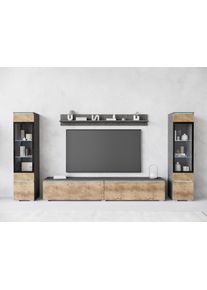 Wohnwand Home Affaire "VERA II", braun (matera anthrazit, kastanien breslau), B:260cm H:130cm T:33cm, Kastenm&ouml;bel-Sets, Wohnwand, Vitrine mit Verglasung, stehend und h&auml;ngend, inklusive Beleuchtung