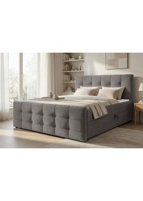 Boxbett OTTO HOME "LILIENNE, Polsterbett mit Bettkasten und Taschenfederkernmatratze H3", grau, B:162cm L:219cm, Komplettbetten, Boxbett, mit Kaltschaumtopper, Chenille-Bezug, 160x200 & 180x200 cm