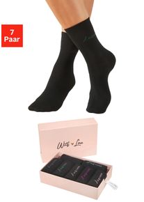 Basicsocken Lascana "f&uuml;r Damen mit eingestricktem Markenlogo", Damen, Gr. 35-38, Sockengr&ouml;&szlig;e, schwarz (7x schwarz), Baumwollmischung, unifarben, elastisch, Socken Basicsocken, in ansprechender Geschenkbox