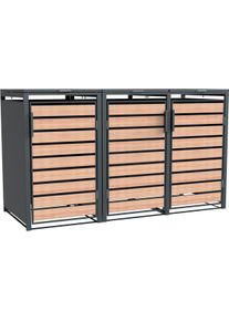 M&uuml;lltonnenbox WESTMANN "Lacina", braun (holzoptik, braun), B:200cm H:116cm T:80cm, Metall, Stahl, Aufbewahrungsboxen, M&uuml;lltonnenbox, Platz f&uuml;r 3 M&uuml;lltonnen je 240 L, BxHxT: 200x80x116 cm