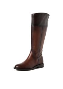 Stiefel Tamaris, Damen, Gr. 37, Textil, Normalschaft, braun (cognac, kombi), Kalbsleder, unifarben, Schuhe Stiefel, Blockabsatz, Langschaftstiefel mit T-Logopr&auml;gung an der Ferse