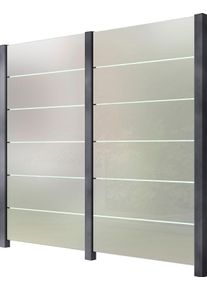 Zaun STAKET PRO, grau, Pfosten: 3 Stk., Aluminium, Glas, Zaunelemente, Zaun, Glaszaun, Gesamtl&auml;nge: 2,29 m, 3 Pfosten