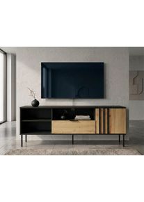 Lowboard "AELLOR TV-Schrank mit viel Stauraum, modernes Design", schwarz, artisan eiche, B:160cm H:58cm T:40cm, Spanplatte, Sideboards, Lowboard, TV-Kommode mit Schublade, einem geschlossenen und 2 offenen F&auml;chern