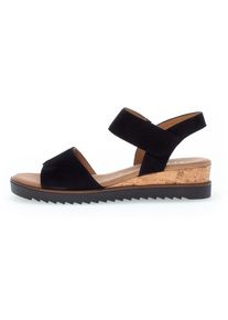 Keilsandalette Gabor "GENUA", Damen, Gr. 37, Textil, schwarz (schwarz, schwarz), Ziegenveloursleder, Schuhe Keilsandalette, Sommerschuh, Sandale, mit kleinem Stretch, Weite G