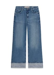 Weite Jeans Guess "REY WIDE LEG", Damen, Gr. 27, L&auml;nge 30, blau (fireside mid bling), Denim/Jeans, Obermaterial: 58% Baumwolle, 41% Lyocell, 1% Elasthan, wide leg lang, Jeans Weite Jeans, mit verziertem Umschlagsaum, Palazzo