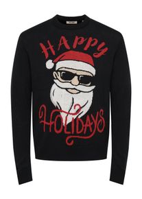 Only & Sons Rundhalspullover ONLY & SONS "ONSX-MAS 3 CREW REG", Herren, Gr. L, schwarz detail:santa, Strick, Obermaterial: 100% Polyacryl, gemustert, regular fit normal, ohne Ausschnitt, B&uuml;ndchen, Pullover Rundhalspullover, Weihnachten, Kunstfaser, regular fit
