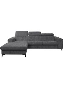 Ecksofa WERK2 "Foster L-Form mit Schlaffunktion und Bettkasten, 264 cm breit", grau, B:264cm H:95cm T:192cm, 100% Polyester, Sofas, Ecksofa, 3 verstellbare Kopfst&uuml;tzen & Pfeifensteppung im Retro-Look