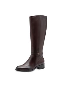 Stiefel Tamaris, Damen, Gr. 37, w&auml;rmend, Normalschaft, dunkelbraun, Leder, unifarben, Schuhe Stiefel, Blockabsatz, Langschaftstiefel mit T-Logoelement