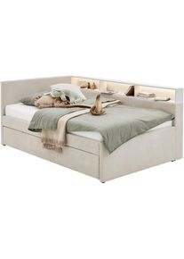 Meise M&ouml;bel Kinderbett MEISE.M&Ouml;BEL "UNO, Polsterbett wahlweise mit Tandemliege oder Stauraum-Schublade", beige (beige, beige, beige), B:112cm H:91cm L:210cm, Bezug: 100% Polyester;Regal: MDF foliert, Betten, Kinderbett