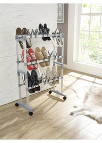 Schuhregal Ruco, silber (aluminiumfarben, silber), B:66cm H:100cm T:27cm, Aluminium, Kunststoff, Regale, Schuhregal, Aluminium/Kunststoff, f&uuml;r bis zu 36 Paar Schuhe