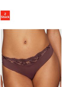 Slip NUANCE BY LASCANA "mit Spitzeneinsatz vorne", Damen, Gr. 40/42, Microfaser, braun (2xdunkelbraun), Microfaser, Obermaterial: 85% Polyamid, 15% Elasthan, k&ouml;rpernah, Unterhosen Slip, als Dessous-Set kombinierbar, Dessous