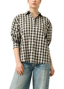 Karobluse QS, Damen, Gr. 38, wei&szlig;cap grau, Web, Obermaterial: 100% Baumwolle, kariert, bequem h&uuml;ftbedeckend, Rundhals, 1-Knopf-Manschette, Blusen Karobluse, Langarmbluse in Karo-Optik mit Knopfleiste