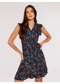 Druckkleid Apricot "Gebl&uuml;mtes Minikleid", Damen, Gr. S (36), N-Gr, Kurzarm, gewebt, blau (navy), gewebt, Obermaterial: 100% Viskose CV., gebl&uuml;mt, normal, V-Ausschnitt, R&uuml;schen, Kleider Druckkleid, mit R&uuml;schen