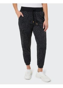 Jogginghose Venice Beach "D JOGGINGHOSE NINA", Damen, Gr. M, N-Gr, schwarz (aop leo anthra), Obermaterial: 75% Polyamid, 25% Elasthan. Futter: 97% Baumwolle, 3% Elasthan, Hosen Jogginghose, lange Hose, l&auml;ssige Silhouette, mit Futter aus Baumwolle und Elasthan