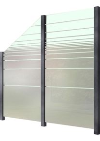 Zaun STAKET PRO, grau, H:188cm L:229cm, Aluminium, Glas, Zaunelemente, Zaun, Glaszaun, Gesamtl&auml;nge: 2,29 m, 3 Pfosten