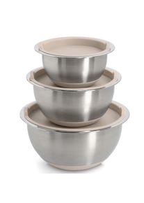 Sch&uuml;ssel zeller PRESENT "Sch&uuml;ssel-Set mit Deckeln, 3-tlg., Edelstahl/Kunststoff, beige", silber (silberfarben), H:14,5cm &Oslash;:27,5cm, Sch&uuml;sseln, Sch&uuml;ssel, ca. &Oslash;19,5x10,&Oslash;23,5x12,5,&Oslash;27,5x14 cm