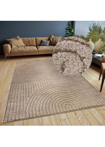 Designteppich ELLE DECORATION "Cosy Panglao, auch als Rundteppich erh&auml;ltlich", grau (taupe), B:120cm H:14mm L:170cm, Polyester, Polypropylen (PP), Teppiche, Designteppich, uni Kurzflor, Hoch Tief Struktur, modern, Skandi, Boho, Wohnzimmer