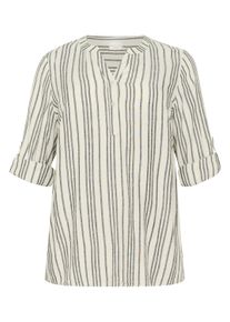 Langarmbluse Kaffe CURVE "Damen Bluse langarm KCmille", Damen, Gr. 44, beige (moonstruck, schwarz stripe), Obermaterial: 70% Viskose Birla Livaeco CV Livaeco. 30% Leinen LI., Blusen Langarmbluse