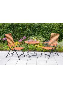 Garten-Essgruppe Merxx "Schlo&szlig;garten", schwarz (schwarz, braun ge&ouml;lt, braun, schwarz), FSC-zertifiziertes Massivholz, Stahl, Sitzm&ouml;bel-Sets, Garten-Essgruppe, 2 Sessel, klappbar, Tisch &Oslash;/H&ouml;he: 70x74 cm, Eukalyptus ge&ouml;lt