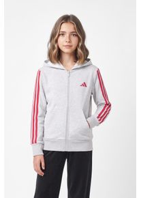 Kapuzensweatshirt adidas Sportswear "ESSENTIALS FULL ZIP HOODIE", M&auml;dchen, Gr. 152, grau (light grau heather, power pink), Obermaterial: 55% Baumwolle, 36% Polyester, 9% Viskose, normal, Rundhals, angesetztes B&uuml;ndchen, Sweatshirts Kapuzensweatshirt