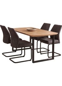 Essgruppe Hela "Wandsbek, 5tlg. Esstisch plus 4 St&uuml;hle, Echtholzfurnier", braun (eiche hell, vintage anthrazit, vintage anthrazit, schwarz), B:140cm, 100% Polyester, Sitzm&ouml;bel-Sets, Essgruppe, Tisch Echtholz furniert, Schweizer Kante, Stuhl mit Federkorb