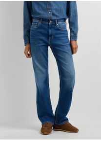 5-Pocket-Jeans Pepe Jeans "STRAIGHT JEANS MW ARROW", Damen, Gr. 32, L&auml;nge 30, blau (authentic bright blau), Denim/Jeans, Obermaterial: 90% Baumwolle, 8% Polyester, 2% Elasthan, straight fit lang, Jeans 5-Pocket-Jeans, mit leicht ausgefranstem Beinabschluss, Mid Waist