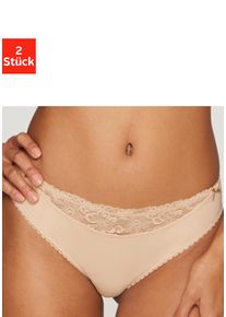 Slip NUANCE BY LASCANA "mit Spitzeneinsatz vorne", Damen, Gr. 36/38, Microfaser, beige (2xtoffee), Microfaser, Obermaterial: 85% Polyamid, 15% Elasthan, k&ouml;rpernah, Unterhosen Slip, als Dessous-Set kombinierbar, Dessous