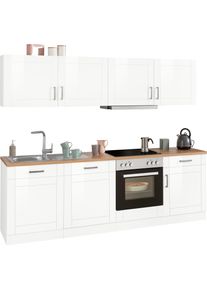 K&uuml;chenzeile KOCHSTATION "KS-Tinnum", wei&szlig; (k&uuml;che: wei&szlig;, korpus: wei&szlig;, arbeitsplatte: wotaneichefarben), B:240cm T:60cm, Komplettk&uuml;chen-Sets, K&uuml;chenzeile, mit E-Ger&auml;ten, Breite 240 cm