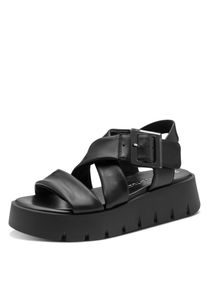 Keilsandalette Marco Tozzi, Damen, Gr. 42, Textil, schwarz, Lederimitat, unifarben, Schuhe Keilsandalette, Plateau, Sommerschuh, Riemchensandale mit Feel Me-Ausstattung