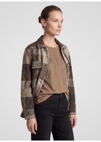 Hemdjacke Rabe, Damen, Gr. 46, braun (taupe), Web, Obermaterial: 68% Polyester, 30% Viskose, 2% Elasthan, kariert, normal h&uuml;ftbedeckend, Rundhals, 1-Knopf-Manschette, Jacken Hemdjacke, im Karo-Look und mit Knopfleiste