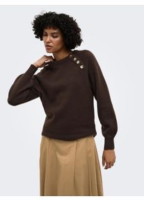 Rundhalspullover Only "ONLEMMA LS BUTTON ONECK EX KNT", Damen, Gr. XS, braun (coffee bean), Strick, Obermaterial: 50% Polyacryl, 50% Polyester, unifarben, regular fit normal, Rundhals, Rippstrickb&uuml;ndchen, Pullover Rundhalspullover, Kunstfaser, regular fit