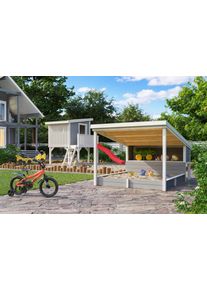 Sandkasten Nordic Holz "PIPPI 2", grau (lichtgrau), B:214cm H:178,98cm T:270cm, Massivholz, Sandk&auml;sten, Sandkasten, Spielelement mit &Uuml;berdachung, BxTxH: 214x270x179 cm