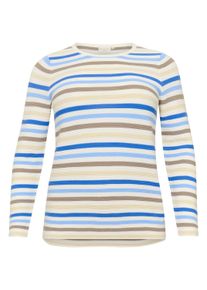 Strickpullover Kaffe CURVE "Damen Strickpullover KCninka", Damen, Gr. XL, blau (blau, nature, chalk stripe), Obermaterial: 100% Baumwolle CO., Pullover Strickpullover