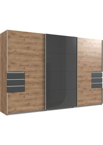 Schwebet&uuml;renschrank wimex "Saigon, Kleiderschrank mit Schiebet&uuml;r", braun (plankeneiche, glas graphit, griffe alu), B:313cm H:208cm T:64cm, Holzwerkstoff, Schr&auml;nke, Schwebet&uuml;renschrank, mit Glaselementen, 3 T&uuml;ren, 313cm breit