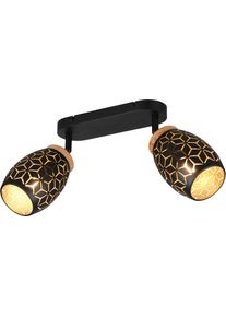 REALITY LEUCHTEN Deckenstrahler "BIDAR 2-flammig, exkl 2x E14 max 10W, Wand- oder Deckenmontage m&ouml;glich", schwarz (goldfarben), 2, H: 27cm, 1 Stk., Leuchten, Spots verstellbar, Metall-Lampenschirm mit Lasercut Optik + Holz Dekor, Deckenstrahler